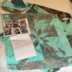 Unfinished Aqua, Brown and Teal Quilt Cover